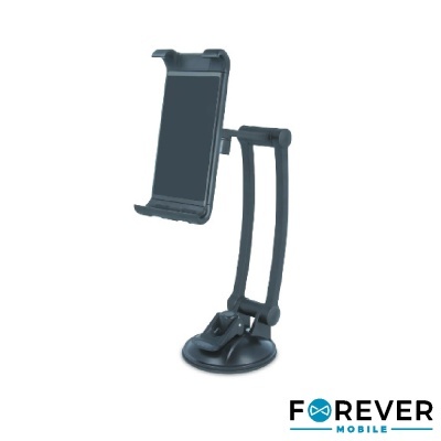 Suporte para telemóvel ajustável preto com ventosa e logo Forever Mobile