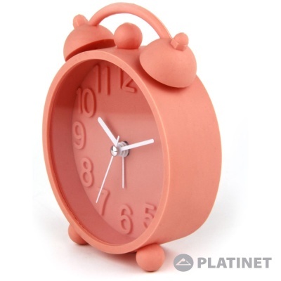 Relógio despertador de mesa coral com números em relevo e ponteiros brancos