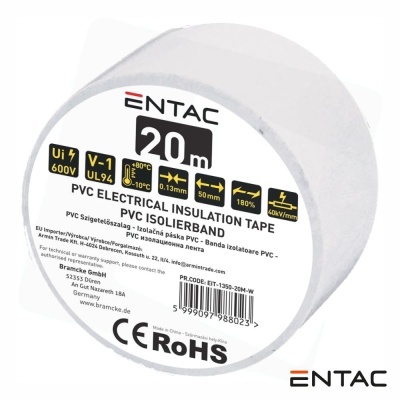 Fita isolante elétrica ENTAÇ de PVC branca 20 metros