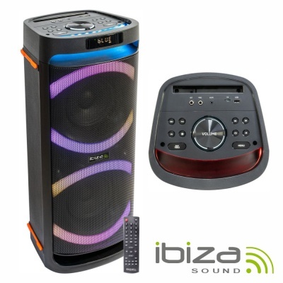 Coluna de som ibiza SOUND preta com iluminação LED colorida e comando remoto