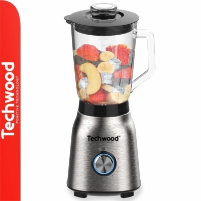 Liquidificador Techwood com jarro de vidro e base em aço inox