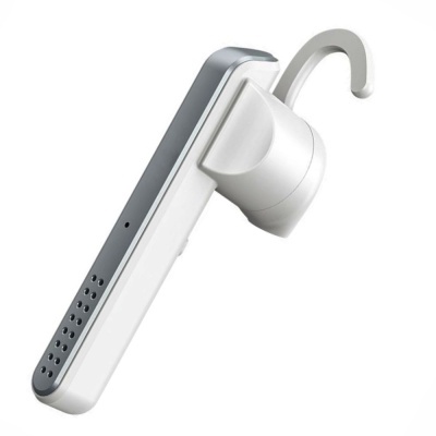 Auricular Bluetooth branco e cinza com gancho para orelha