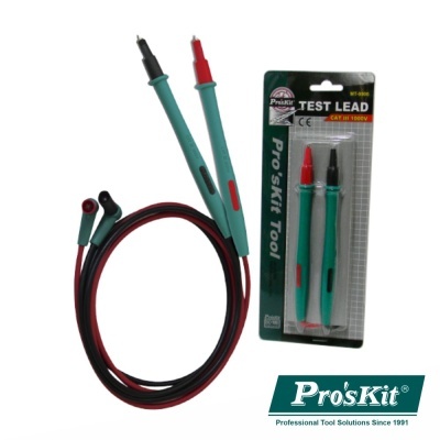 Cabos de prova para multímetro Pro'sKit, verde com pontas vermelha e preta, em embalagem blister