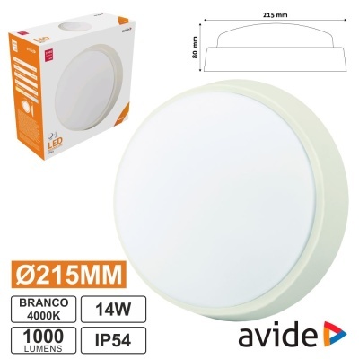 Luminária LED redonda branca Avide 215mm 14W 4000K IP54