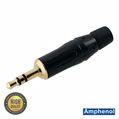 Conector áudio Amphenol 3,5 mm dourado com corpo preto