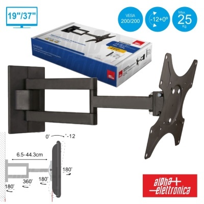 Suporte de parede preto para TV Alpha Elettronica com embalagem