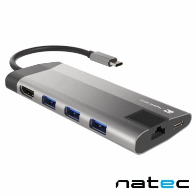 Hub USB-C em alumínio com múltiplas portas e cabo integrado