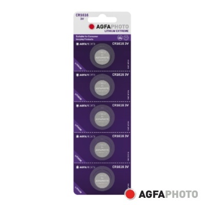 Embalagem AGFA PHOTO com cinco pilhas de botão CR1616 3V