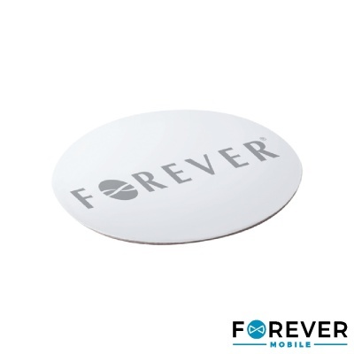 Disco branco redondo com logótipo FOREVER cinzento