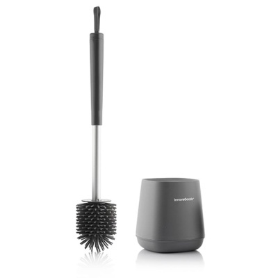 Escova de sanitário preta com suporte cinza