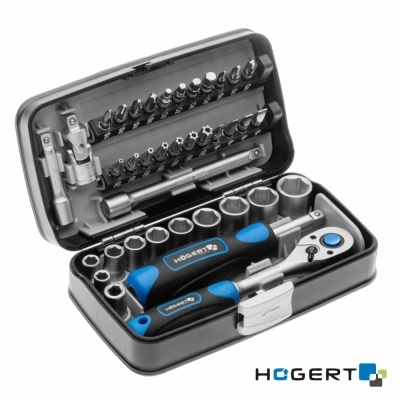 Conjunto de ferramentas HOGERT com chaves de soquete e bits num estojo preto