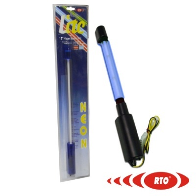 Tubo luminoso azul neon com embalagem plástica e logo RTO