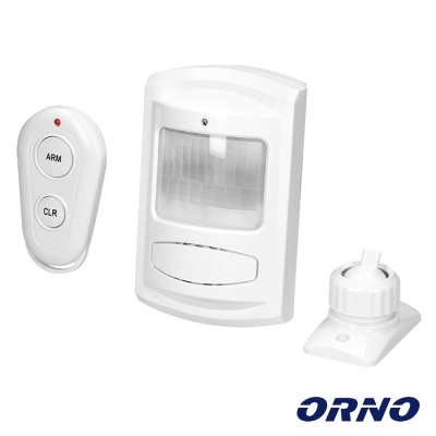 Conjunto de alarme com sensor de movimento, telecomando e base branca