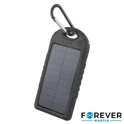 Carregador portátil solar preto com mosquetão