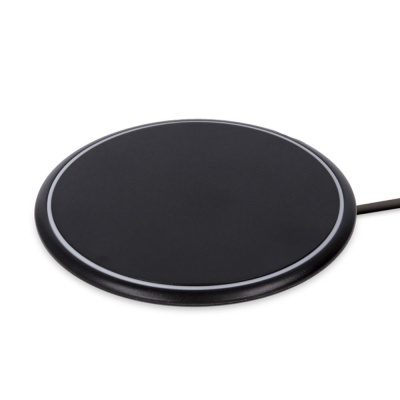 Carregador rápido sem fios preto circular com anel cinzento