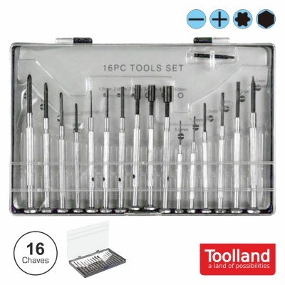 Conjunto de 16 ferramentas de precisão em caixa transparente