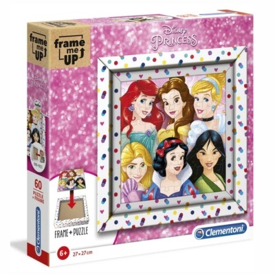 Caixa de puzzle Frame Me Up da Clementoni com imagem das Princesas Disney e moldura decorada.