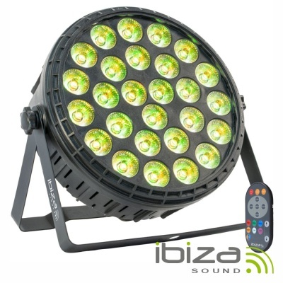 Refletor LED redondo preto da Ibiza Sound com 24 LEDs e controle remoto