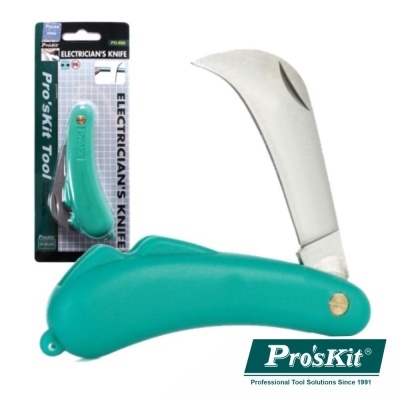 Faca de eletricista Pro'sKit verde com lâmina curva e embalagem