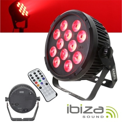 Projetor de luz LED vermelho com controle remoto e logótipo Ibiza Sound