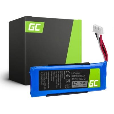 Bateria azul para dispositivos com caixa preta e verde com logótipo GC