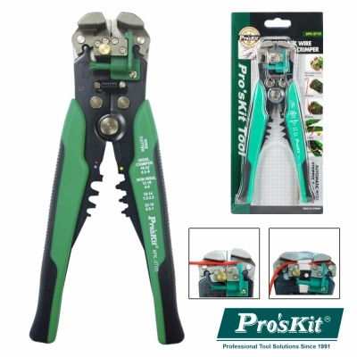 Alicate de corte e desencapagem Pro'sKit verde e preto na embalagem