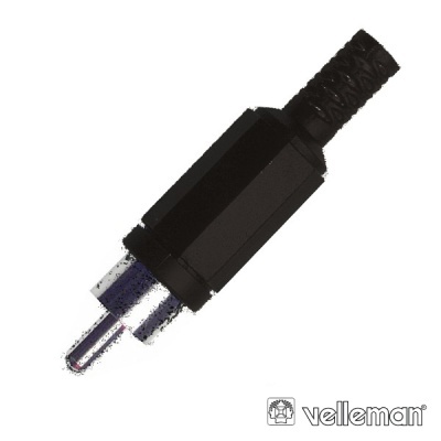 Conector RCA macho preto com cabo e marca velleman
