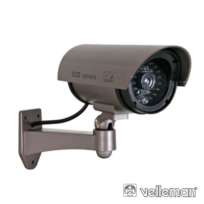 Câmara de segurança CCTV metálica cinzenta com suporte de parede e texto CCD camera