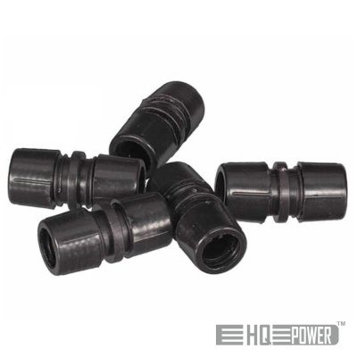 Conectores cilíndricos pretos em plástico com roscas internas