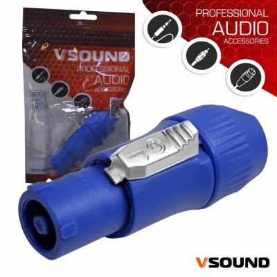 Conector de áudio profissional azul VSOUND com embalagem vermelha e branca