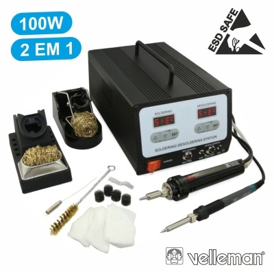 Estação de soldadura Velleman 100W 2 em 1 com acessórios e controlo digital
