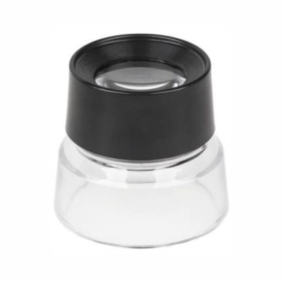 Lupa de aumento com lente preta e corpo transparente