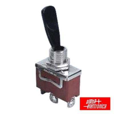 Interruptor de alavanca vermelho com alavanca preta e terminais metálicos