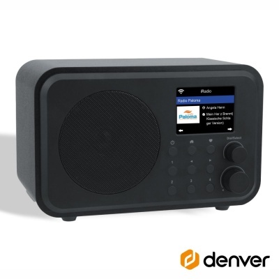 Rádio digital preto com ecrã a cores e botões