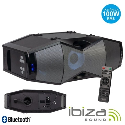 Coluna de som preta ibiza SOUND Bluetooth com comando e painel traseiro