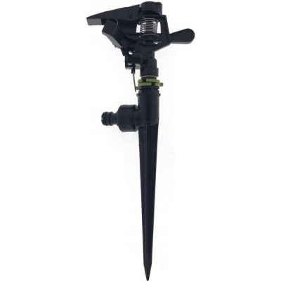 Aspersor de rega preto com mola metálica e base para o solo