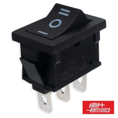 Interruptor de alavanca preto com três terminais e símbolos I e II