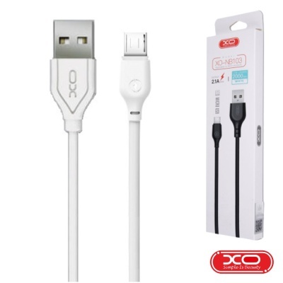 Cabo USB XO branco com micro USB e embalagem