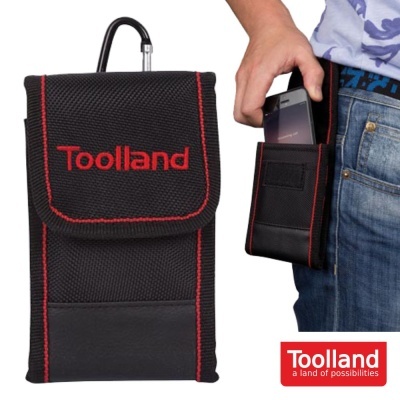 Bolsa Toolland preta com costuras vermelhas para telemóvel