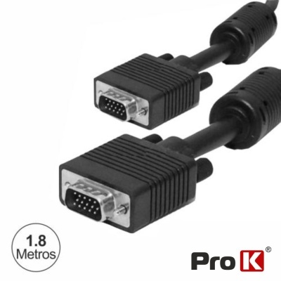 Cabo VGA preto com conectores de 15 pinos e logótipo Pro K.