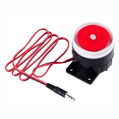 Sinalizador sonoro preto e vermelho com ficha jack 3,5 mm e cabo vermelho