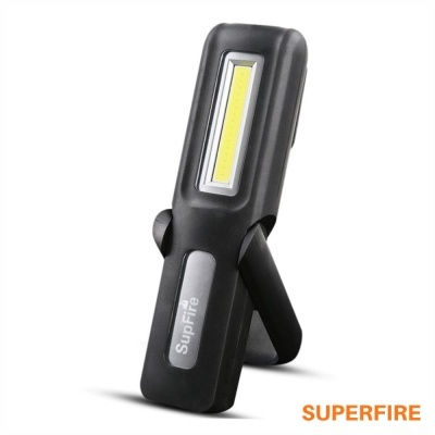 Lanterna portátil preta SupFire com painel LED amarelo e suporte articulado