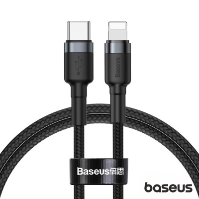 Cabo Baseus preto USB-C para Lightning com revestimento trançado