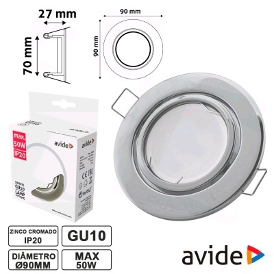 Refletor de teto cromado redondo para lâmpadas GU10 com embalagem avide