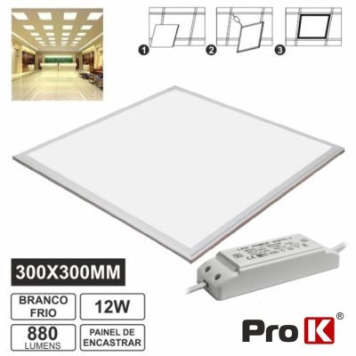 Painel LED quadrado branco frio 300x300mm com transformador