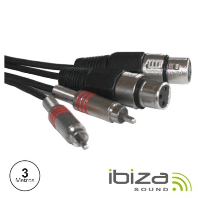 Cabo de som preto com conectores XLR e RCA metálicos