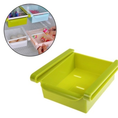 Organizador de plástico verde para frigorífico com laterais ajustáveis