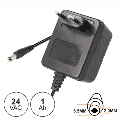 Transformador de corrente elétrica preto com plugue europeu e cabo.