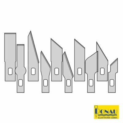 Conjunto de 10 lâminas de precisão metálicas com vários formatos e logótipo Donau Elektronik GmbH