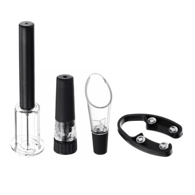 Conjunto de acessórios para vinho em plástico transparente e preto com anel magnético preto